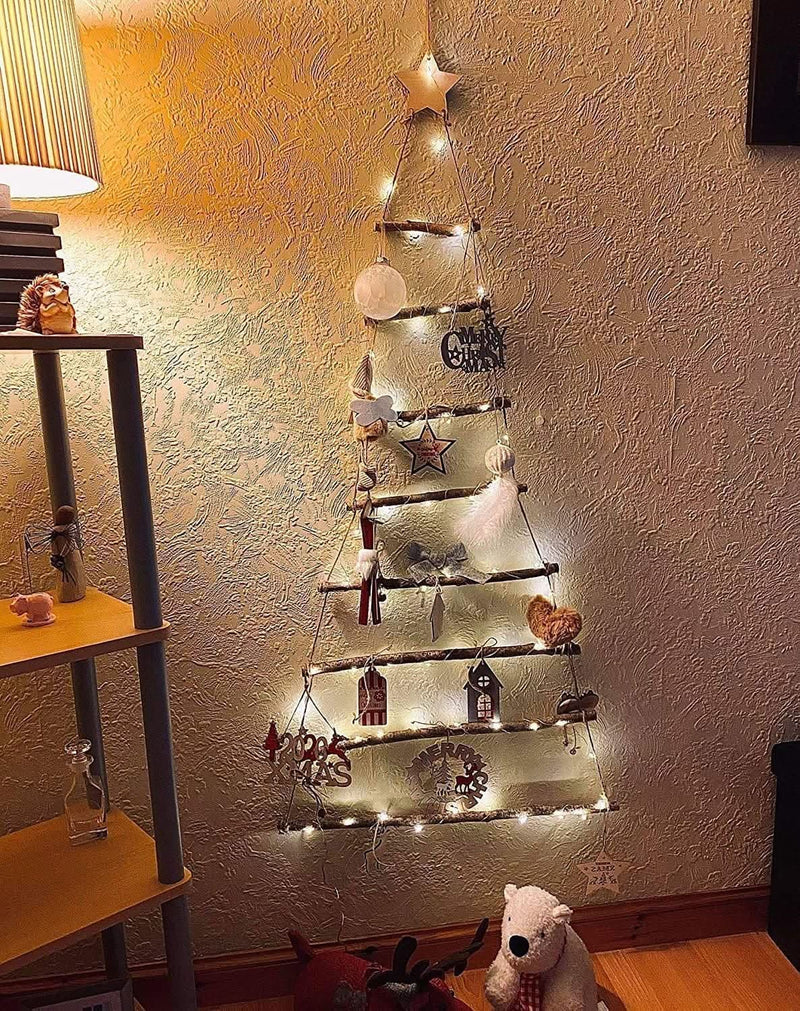 Christmas LED Wooden Wall Tree with Decorations 133cm