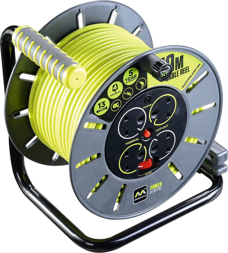 Masterplug 50m 4-Socket 13A Heavy Duty Extension Cable Reel