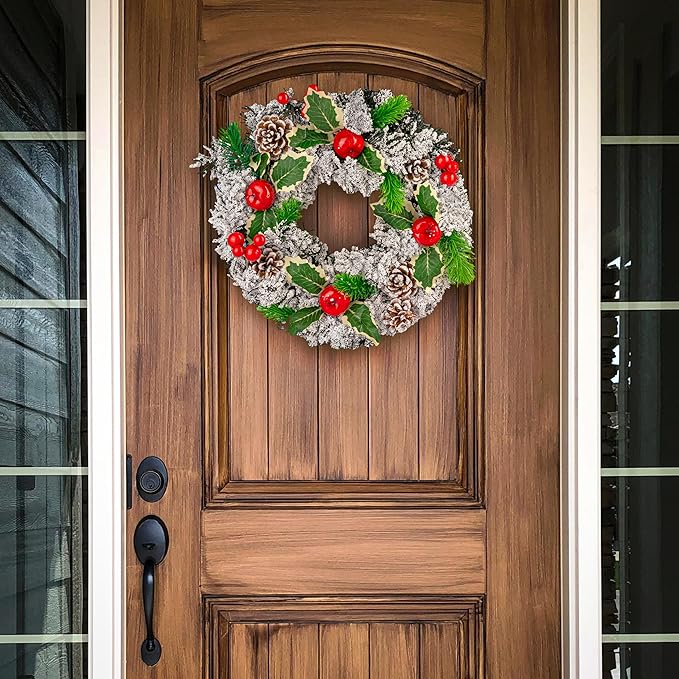 30cm snow wreath with pine cones and apples