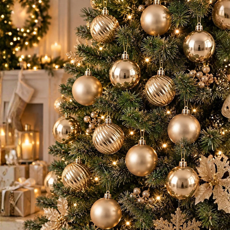 36 Pack Champagne Baubles Christmas Tree Decorations