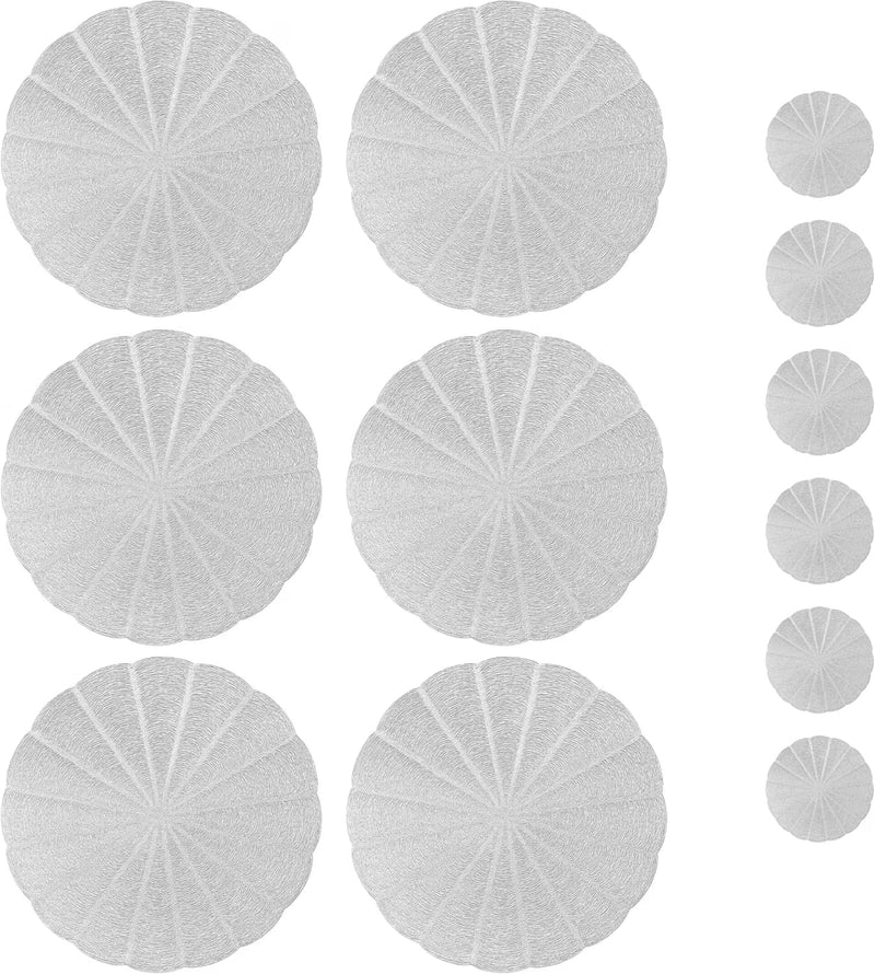 Set of 6 Silver Leaf Placemats & Coasters