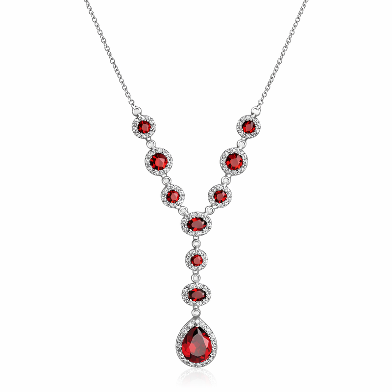 Ruby Cubic Zirconia Y Drop Necklace