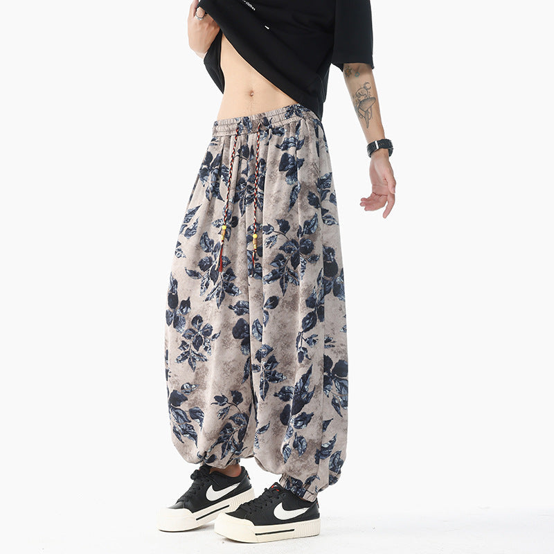 Plus Size Loose Men's Clothing Casual Pants Ice Silk Drape