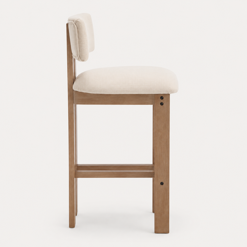 Daniel Set of 2 Walnut Bar Stools in Beige Fabric