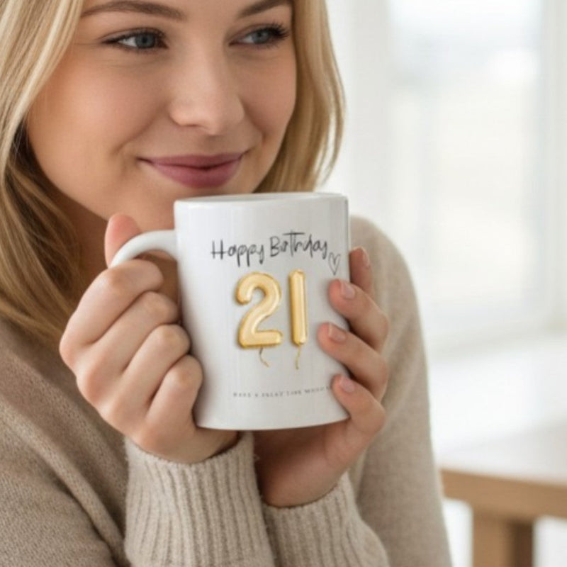 Personalised 21st Birthday Gold Balloons Mug