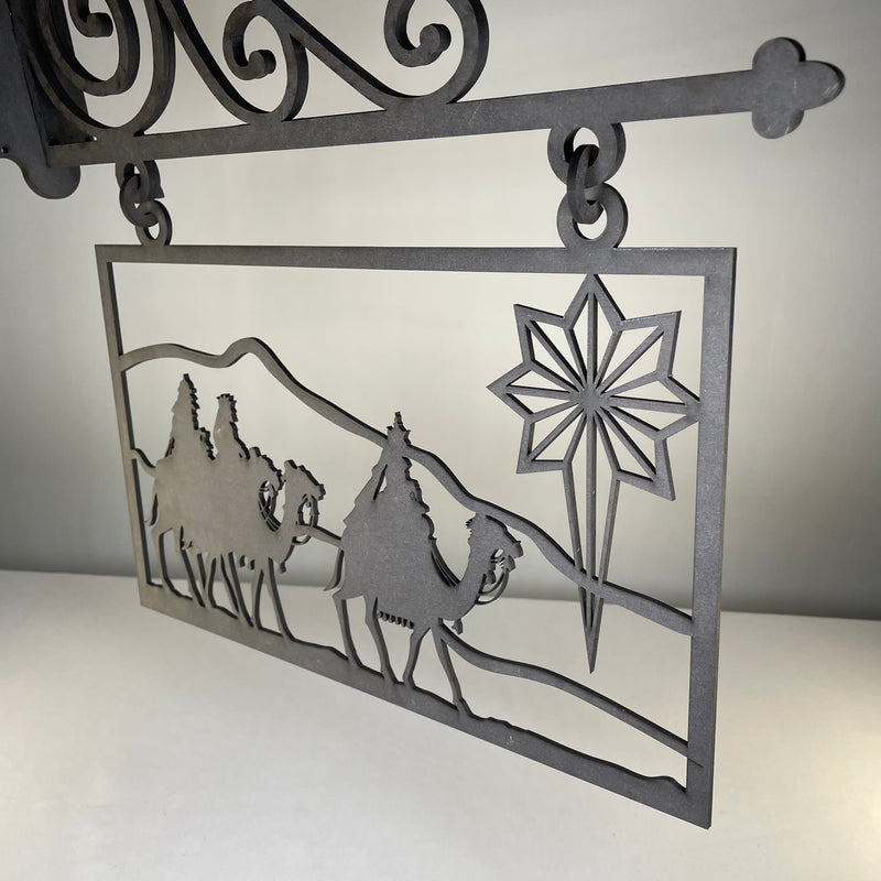 Hanging Nativity Scene Sign - Handmade Ornament