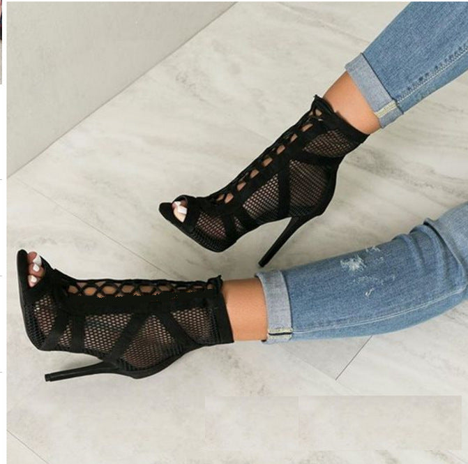 Women's Black Suede High Heel Shoes Transparent Elegant Stiletto Heels