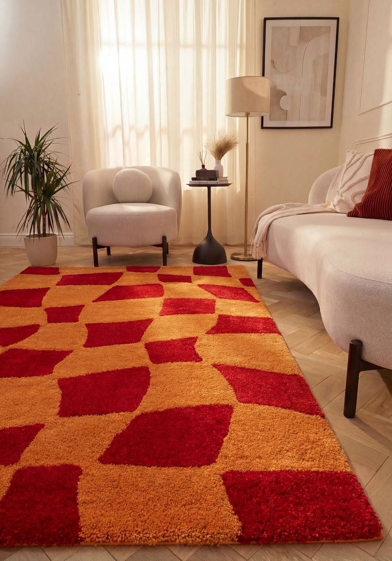 Joli Checkered Red & Orange Rug