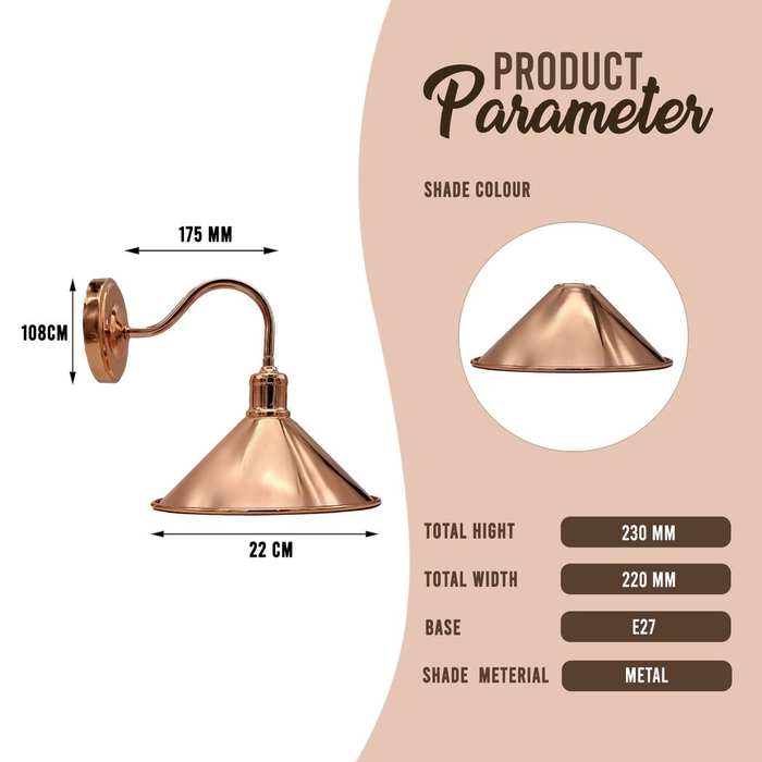 Rose Gold Retro Wall light Sturdy Metal Lamp Shade Lights Classic Style Electroplated Finish E27 lamp