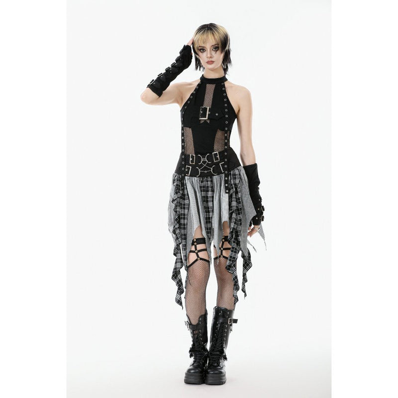 Dark in Love Gothic Mesh Panel Buckle Top