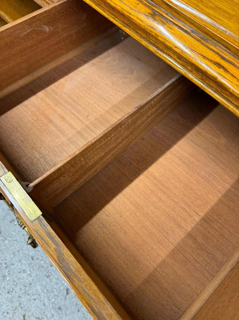 Victorian Solid Oak Breakfront Library Bookcase, TV Stand, Sideboard Display