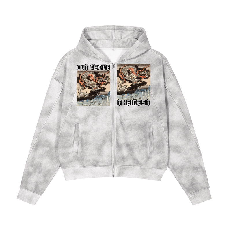 Dirty Washed Zip-Up Fleece Hoodie