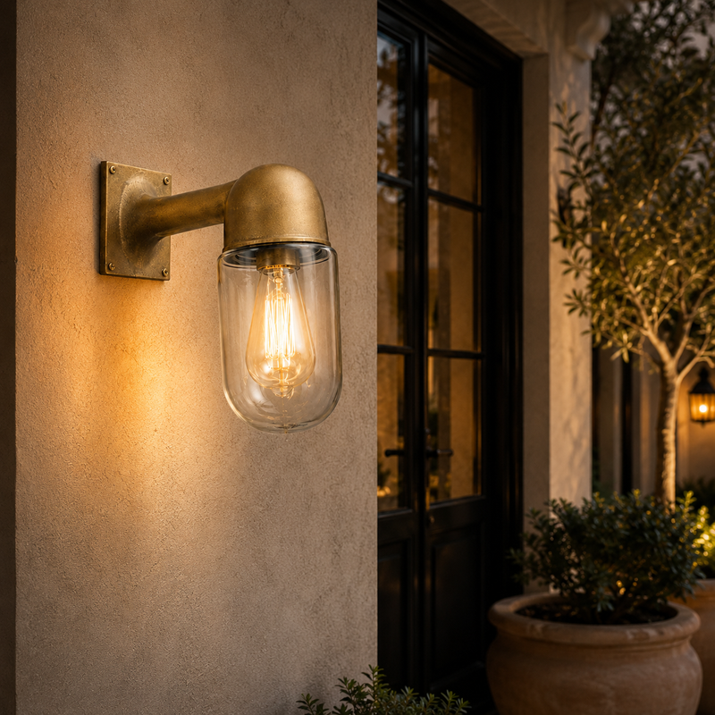 Langham - Raw Antique Brass Wall Light Outdoor & Bathroom Sconce