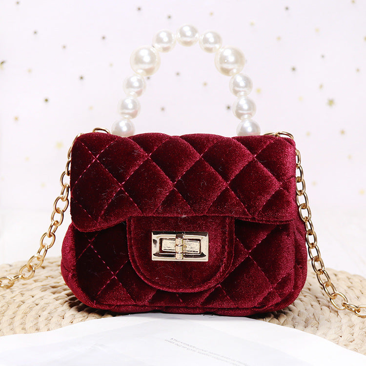 Gold Velvet Mini Pearl Tote