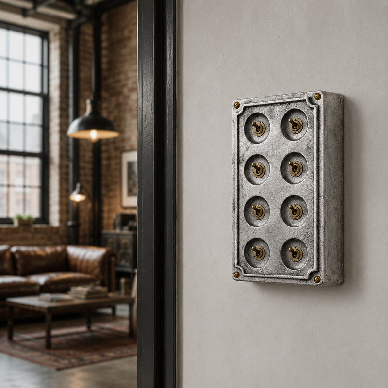 8 Gang 2 Way Solid Cast Metal Conduit Light Switch Industrial - Vintage Crabtree