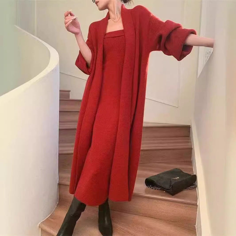 Women's Knitted Cardigan Dress Sweater Suit