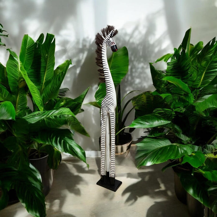 1.2M HAND CARVED WOODEN ZEBRA