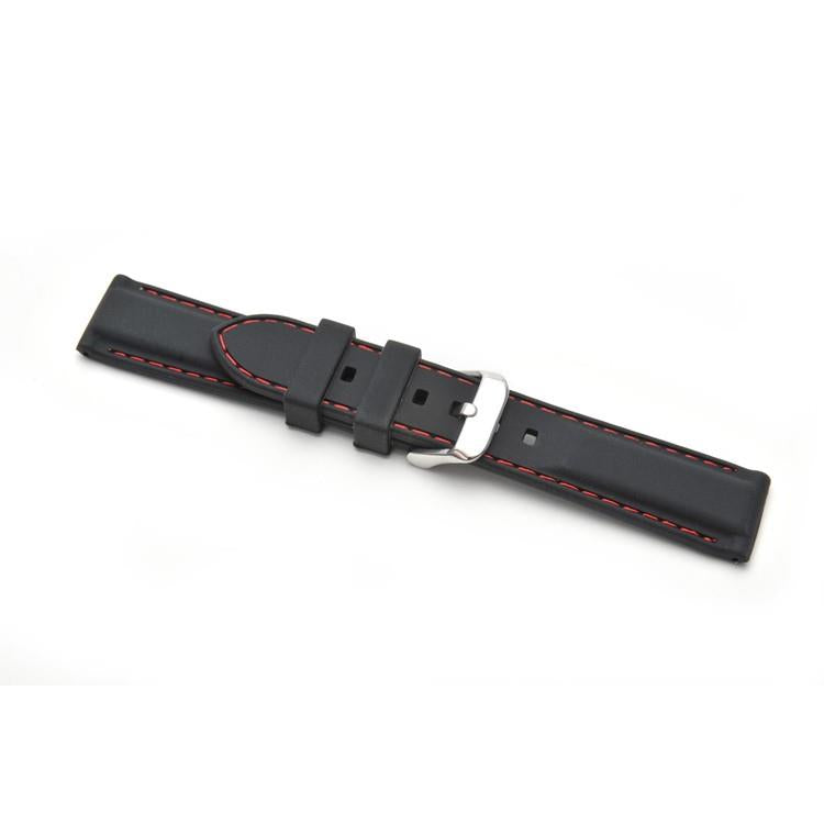 Black Silicone Red Stitch Watch Strap 8202/22