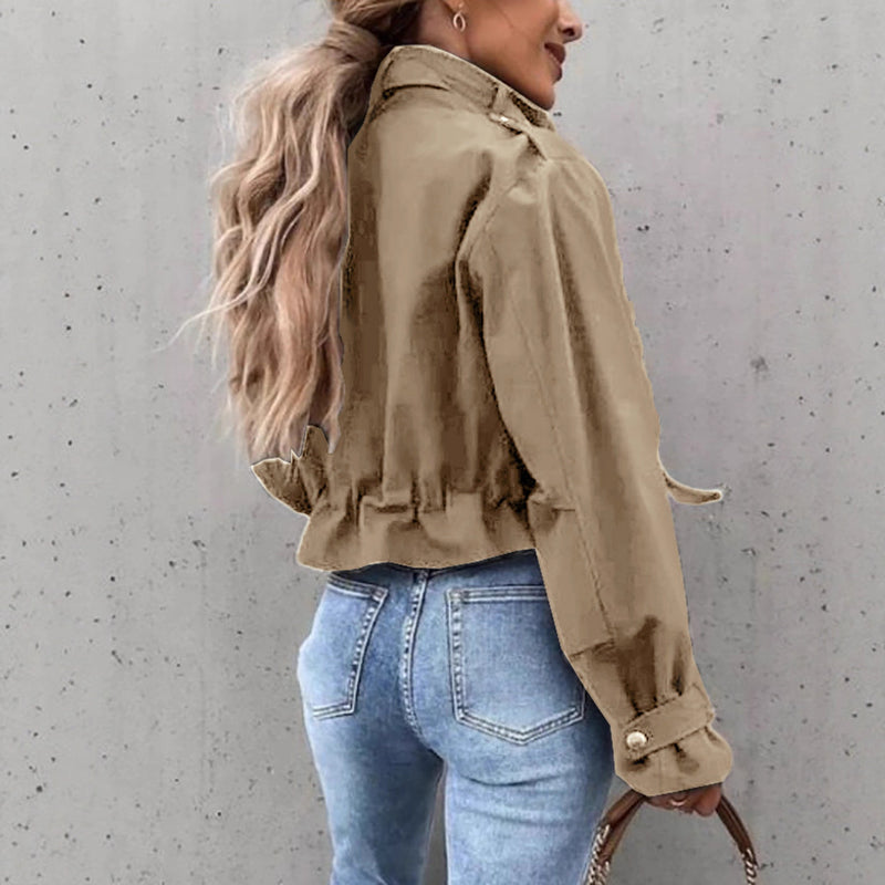 Single-breasted Zipper Short Casual Long Sleeve Coat
