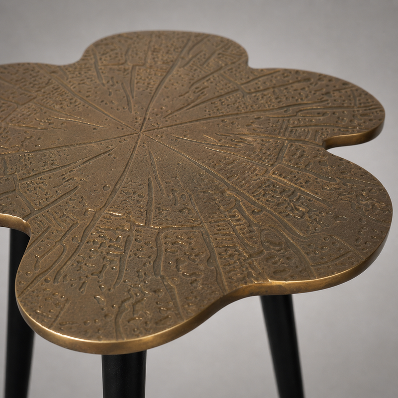 Brass Clover Side Table - Luxury Etched Botanical
