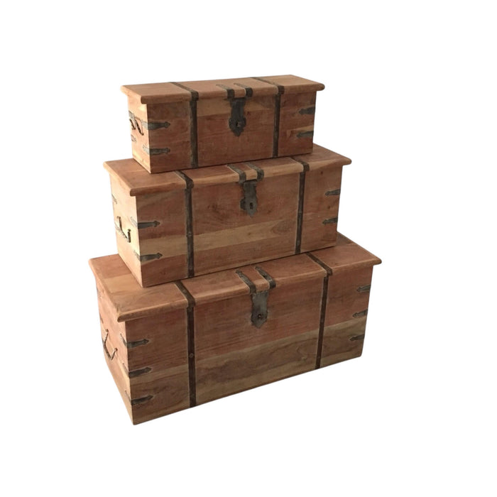 101CM SET 3 WOODEN CHESTS