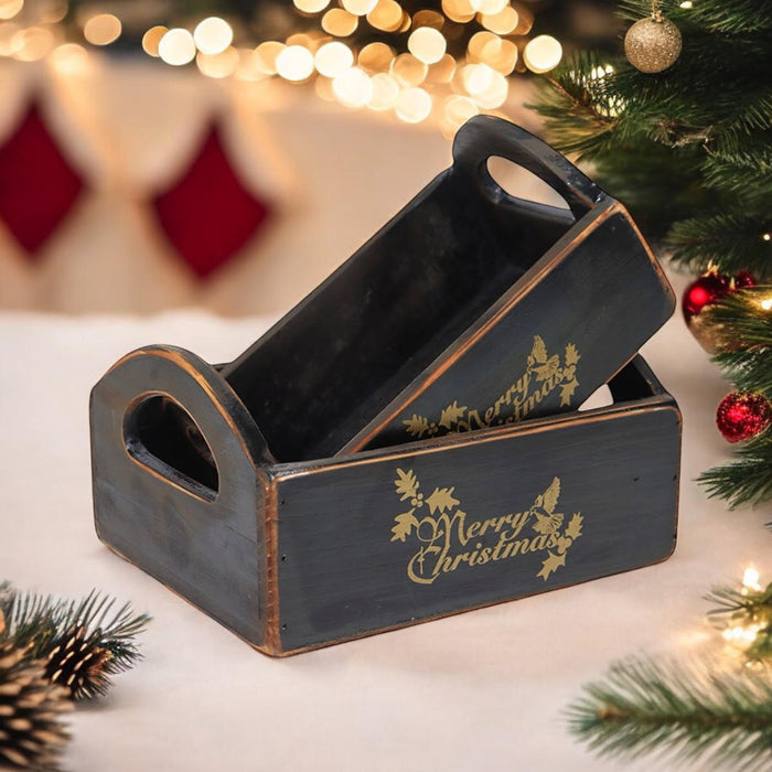 SET 2 BLACK WOODEN CRATES