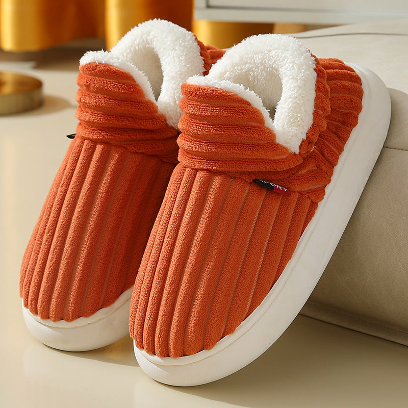 Plush Home Slippers Fur Lined Cosy Striped Slipper Shoes Winter Womens Mens