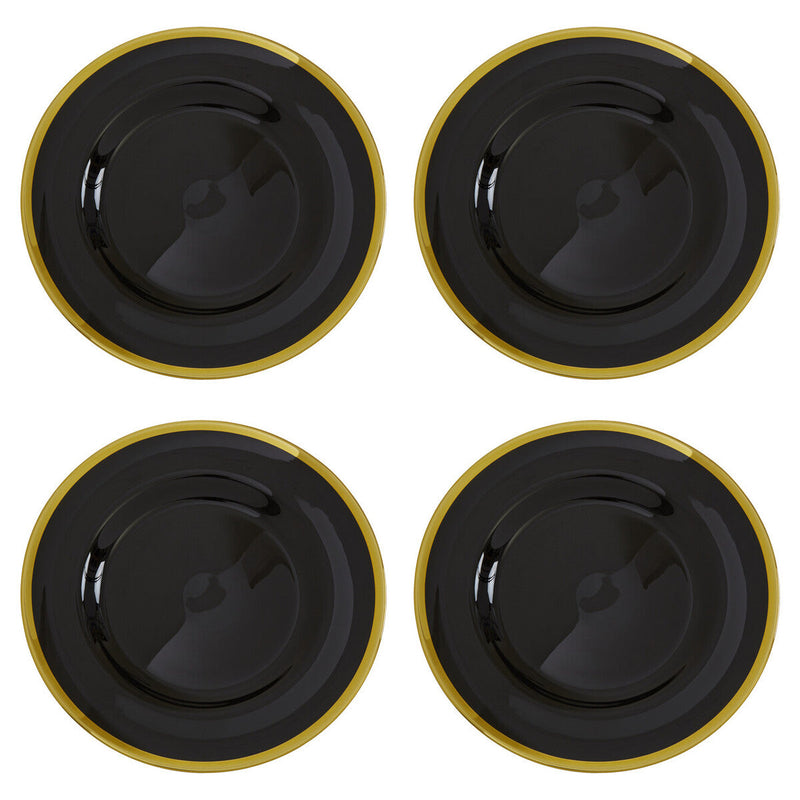 Set of Four Ida 33cm Dia Black Glass Charger Plates