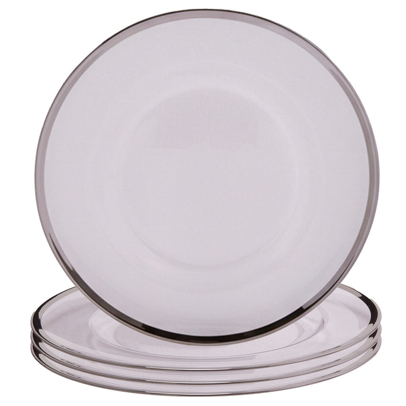 Ida Set of Four 33cm Dia Plain Charger Plates with Silver Rims