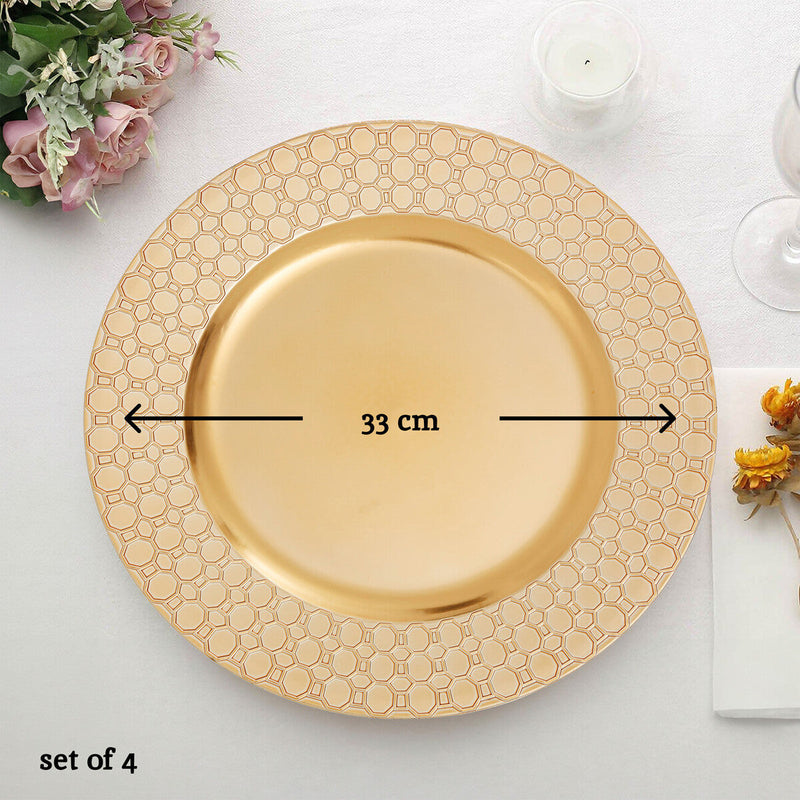 Gold Charger Plate with Octagon Pattern Rim | Dia