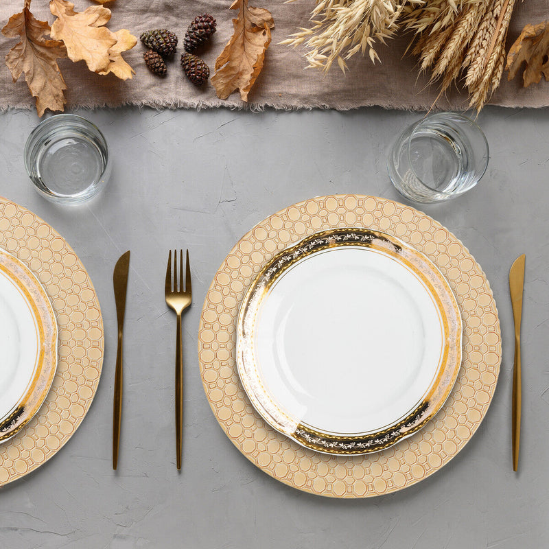 Set of Four 33cm Dia Gold Charger Plates with Octagon Pattern Rim