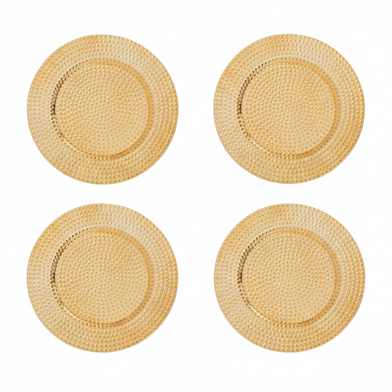 Set of Four 33cm Dia Gold Finish Hammered Charger Plates