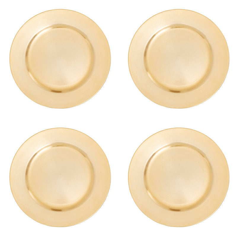 Set of Four 33cm Dia Gold Finish Flat Style Charger Plates