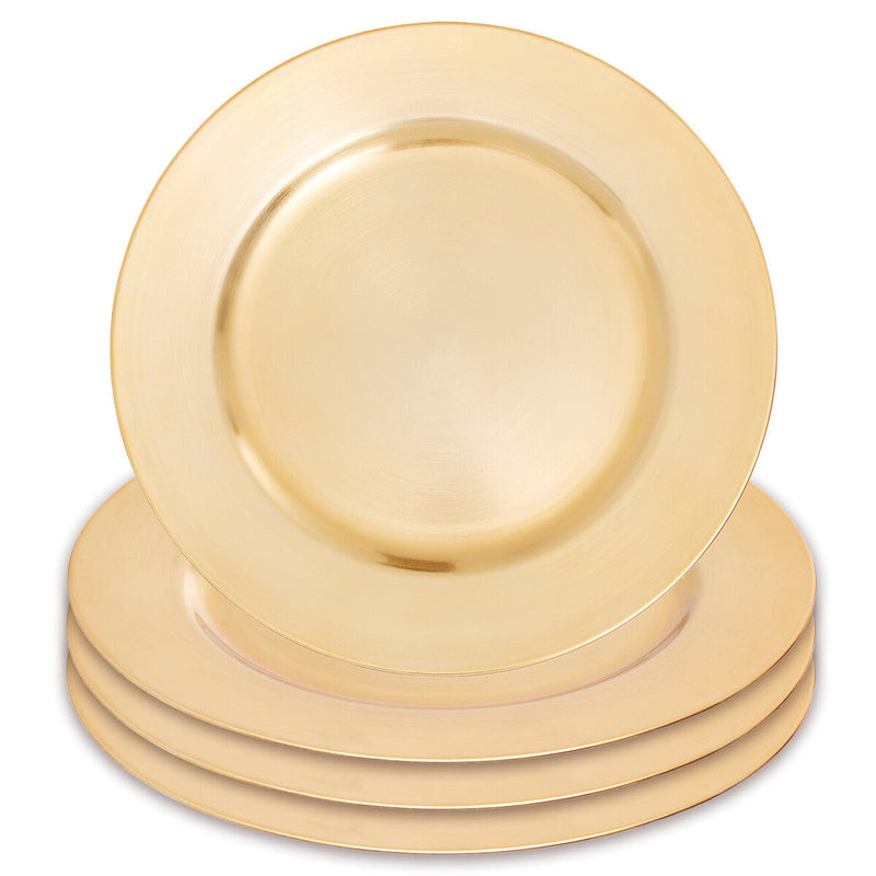 Set of Four 33cm Dia Gold Finish Flat Style Charger Plates