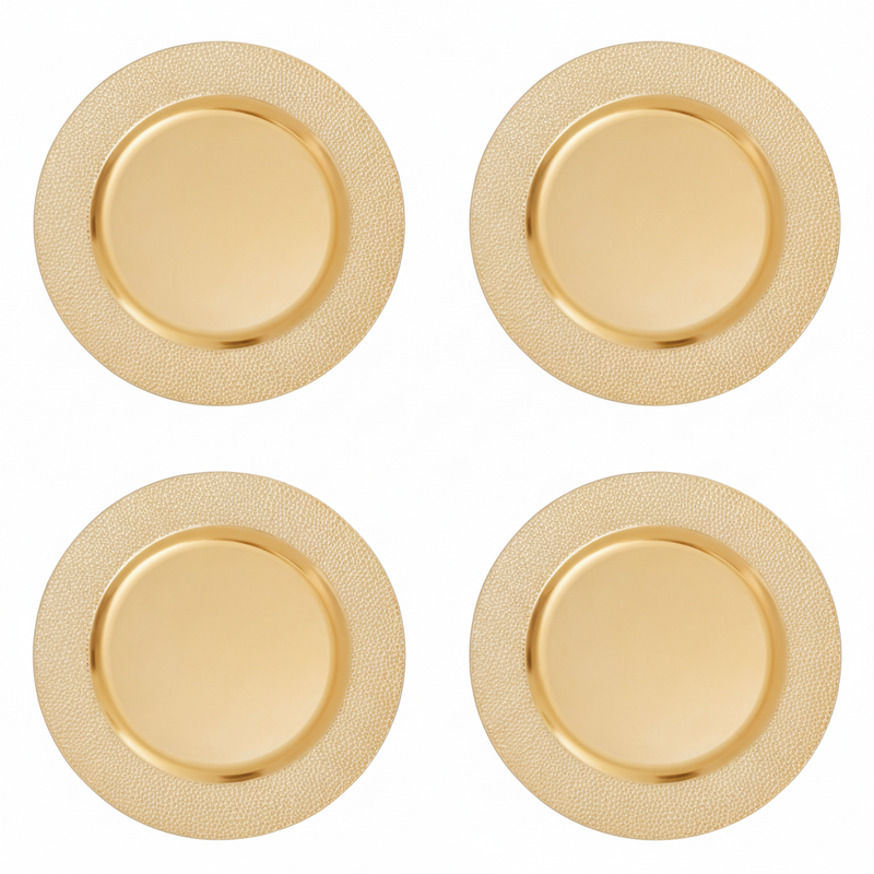 Set of Four 33cm Dia Gold Finish Pebble Effect Charger Plates