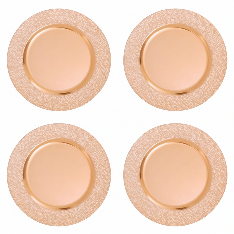 Set of Four 33cm Dia Rose Gold Pebble Effect Charger Plates