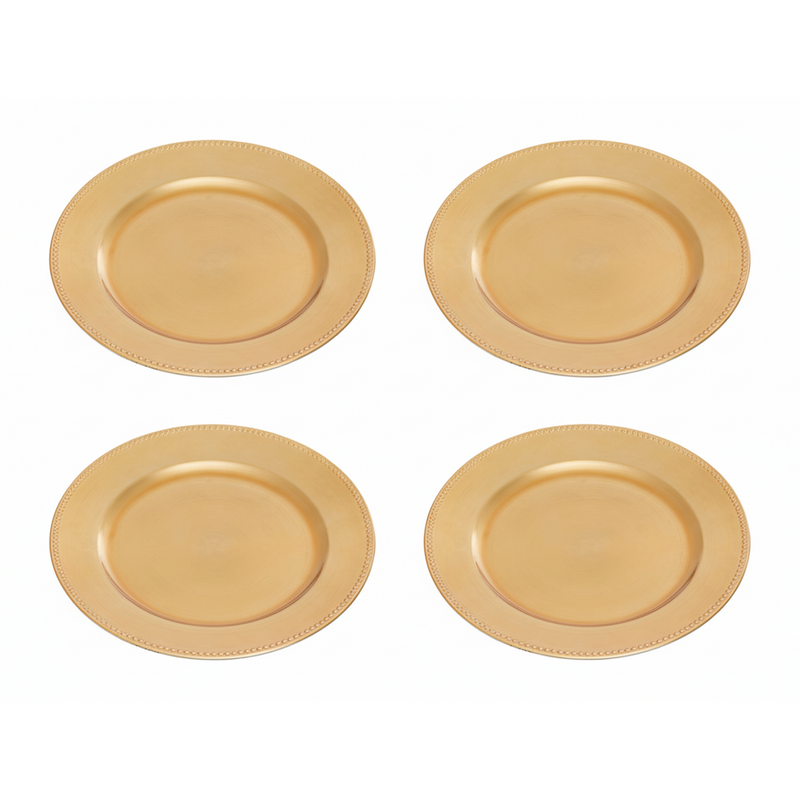 Set of 4 33cm Dia Gold Finish Dotted Charger Plates