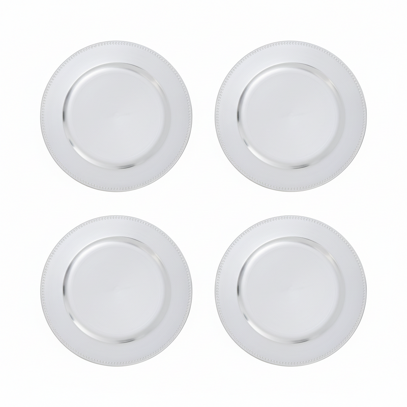 Set of Four 33cm Dia Silver Finish Dotted Charger Plates