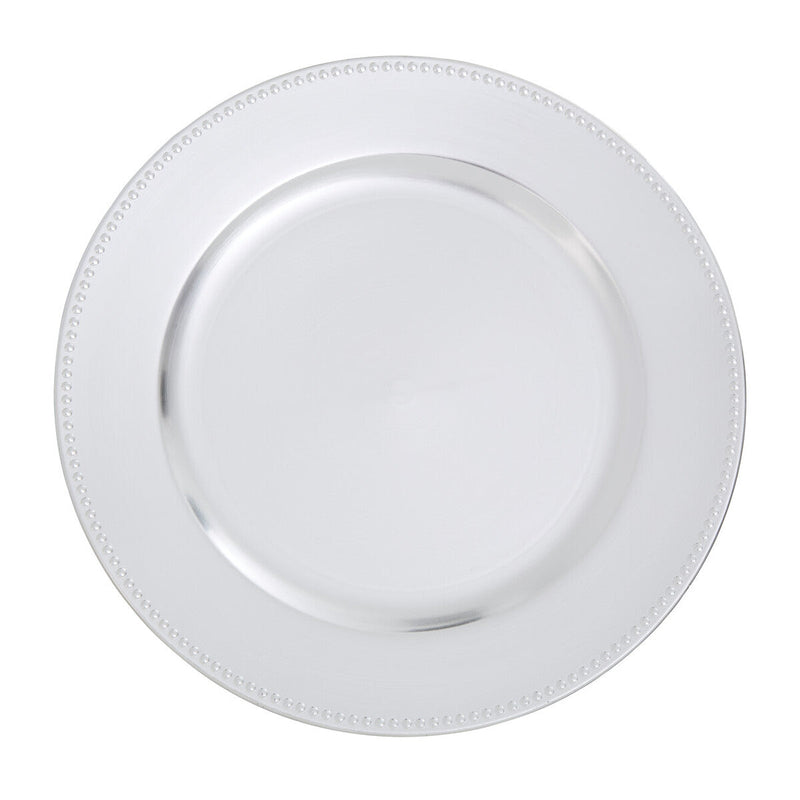 Set of Four 33cm Dia Silver Finish Dotted Charger Plates