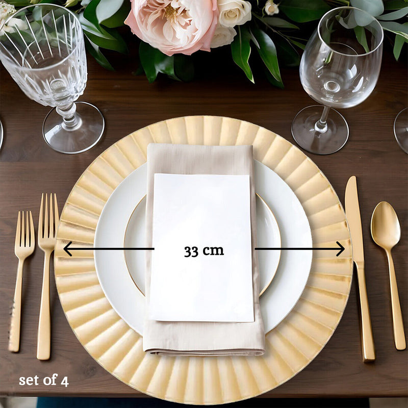 Set of Four 33cm Dia Gold Finish Wave Rim Charger Plates