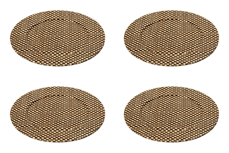 Set of Four 33cm Dia Pandanus Black and Natural Charger Plates