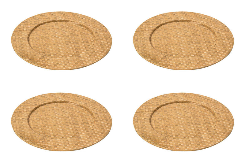 Set of Four 33cm Dia Pandanus Natural Charger Plates