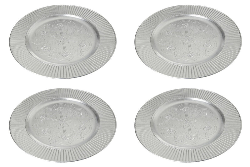 Set of Four 33cm Dia Redbud Silver Charger Plates