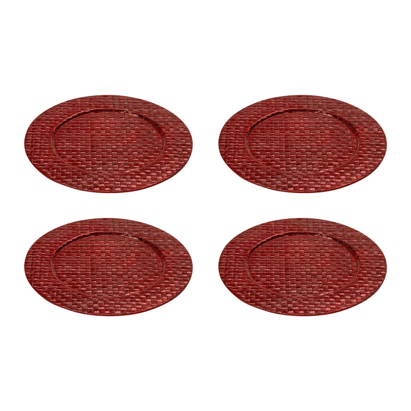 Set of Four 33cm Dia Pandanus Red Charger Plates