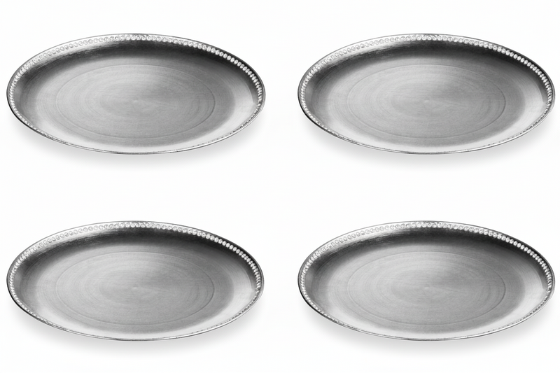 Set of Four 33cm Dia Radiance Silver Decorative Chargers