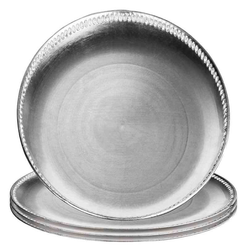 Set of Four 33cm Dia Radiance Silver Decorative Chargers