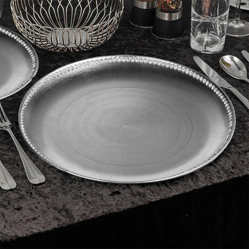 Set of Four 33cm Dia Radiance Silver Decorative Chargers