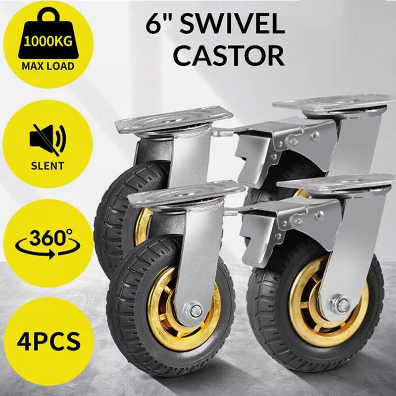 4X / 150mm Heavy Duty Swivel Caster Wheels Castor up to 300kg Load with 2 Brake