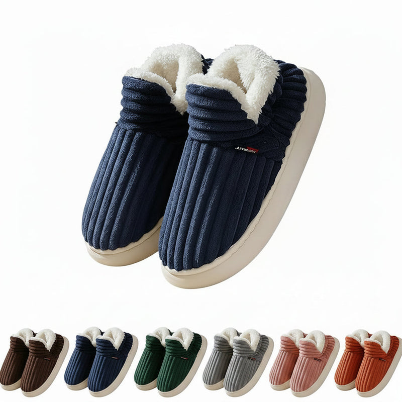 Plush Home Slippers Fur Lined Cosy Striped Slipper Shoes Winter Womens Mens
