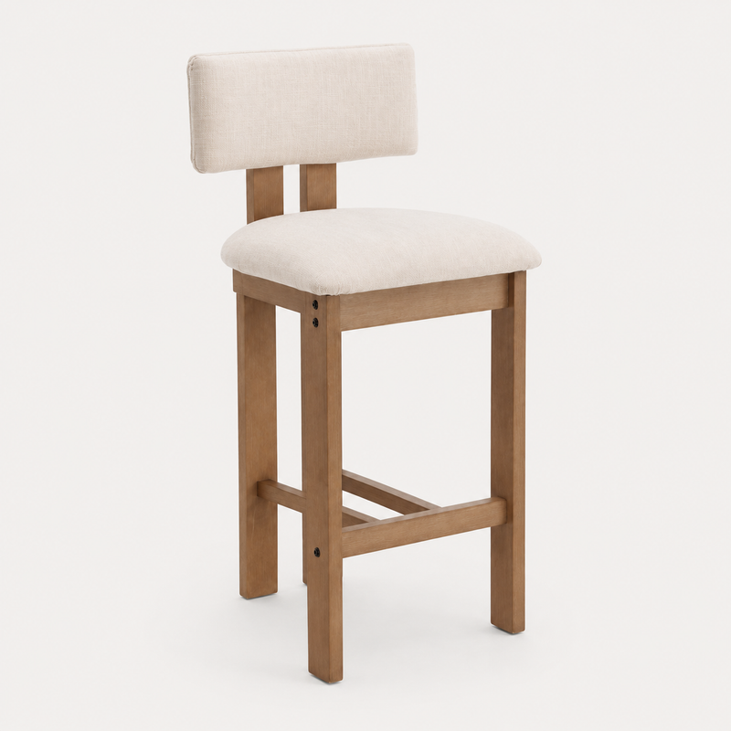 Daniel Set of 2 Walnut Bar Stools in Beige Fabric